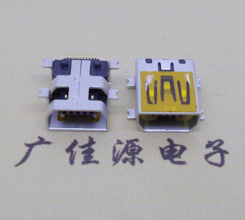 迷你USB插座,MiNiUSB母座,10P/全貼片帶固定柱母頭