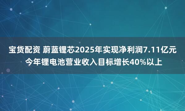 宝货配资 蔚蓝锂芯2025年实现净利润7.11亿元 今年锂电池营业收入目标增长40%以上