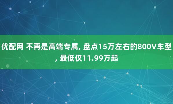优配网 不再是高端专属, 盘点15万左右的800V车型, 最低仅11.99万起